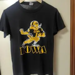80s ブラック　墨黒　Iowa キャラクタープリント　希少　カラーフロッキー