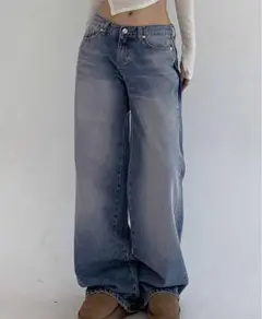 ワイドレッグデニムパンツ ライトブルー