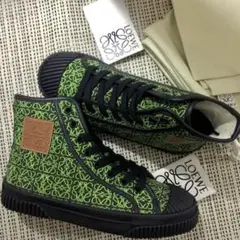 LOEWE 総柄ネオン アナグラム レースアップ ハイトップスニーカー 36