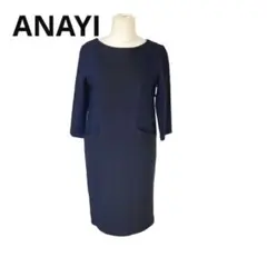 ANAYI アナイ ネイビー 七分丈 ワンピース 柄 ラメ