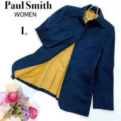 Paul Smith WOMEN イタリア生地 ステンカラーコート 紺ストライプ