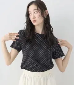 ドット柄 半袖Tシャツ 黒