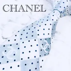 ✨未使用ケース✨CHANEL ココマーク　ドット　菱形　ブルーシルバー　ネクタイ