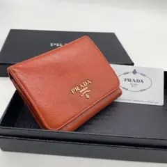 【美品✨入手困難】PRADA プラダ 3つ折り財布 サフィアーノ オレンジ