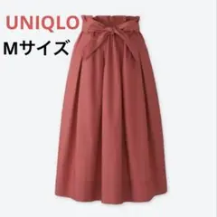 新品　ユニクロ　ハイウエストベルテッドフレアミディスカート　Mサイズ　レッド