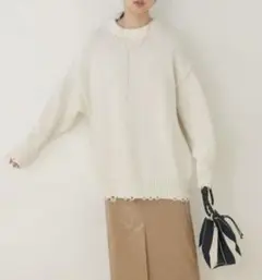 【美品】ADAM ET ROPE' コットンフリンジBIGプルオーバー セーター