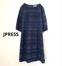 JPRESS オンワード樫山　ランダムボーダーワンピース　千鳥格子　サテン