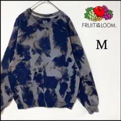メンズ服ブリーチトレーナーM 古着屋 ストリート系 モード トップス 柄物 紺色