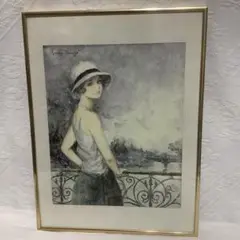 【真作】絵画　ベルナール・シャロワ　瞑想　肘掛け椅子の少女　リトグラフ　サイン 真作】絵画 ベルナール・シャロワ 瞑想 肘掛け椅子の少女