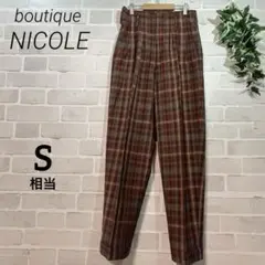 【ブティックニコル】チェックスラックスパンツ　ターンナップ　日本製　レディース