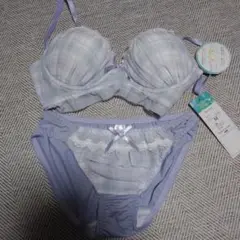 ブラ&ショーツ セット パープル 紫 チェック柄 ノンワイヤー