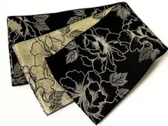 【新品 未使用】日本製　豪華ラメ入　ゆかた帯　単衣 半巾帯　ブラック／ゴールド