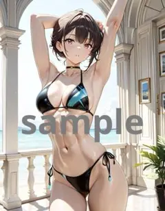 AI美女 アニメ イラスト A4ポスター セクシーな腹筋彼女@439