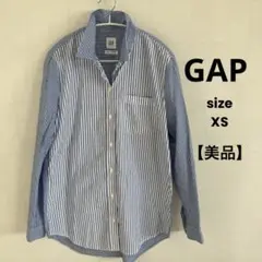 【美品】GAP ストライプシャツ　水色　配色デザイン　長袖　XS
