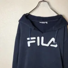 FILA フード付きパーカー ネイビー XL 古着