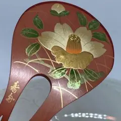 寿舟 金蒔絵風 箔押し クリア 椿文様 かんざし 簪 ユーピン型
