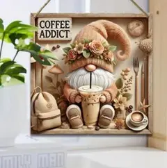 木製　コーヒー好きなノームさん　木製看板232 インテリア雑貨　北欧　珈琲好き