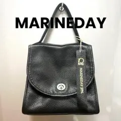 【MARINEDAY】マリンデイ　シュリンクレザーハンドバッグ　黒　本革　美品✨
