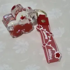 ユニコーン　桜型　クリアキーホルダー 赤