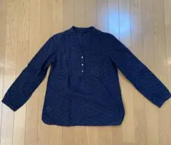 LAURA ASHLEY ネイビー刺繍長袖シャツ 7号