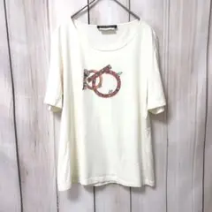 【サルヴァトーレフェラガモ】プリントTシャツ　ビジュー　アイボリー　XLサイズ