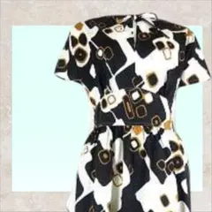 ポルカドット　Ｌ　ロングワンピース　半袖　総柄　白　黒　黄色　リボン