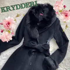 【KRYDDERI】アンゴラ♡ウール♡フォックスファー♡高級黒ロングコート♡