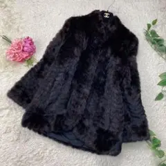 【溢れる気品】 毛皮コート リアルファー ブラック L