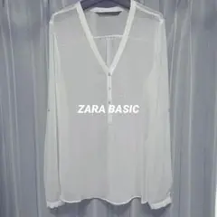 【美品】ZARA BASIC シフォン Vネックスパンコール付き長袖ブラウス