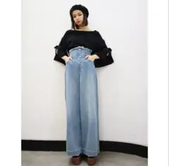 EMODA　バックレースアップジャストウエストワイドジーンズ