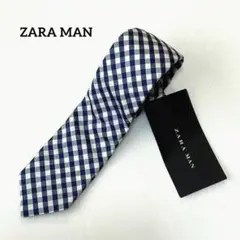 【タグ付き】ZARA MAN ザラマン ネクタイ シルク ネイビー×チェック柄
