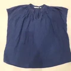 UNIQLOUリネン Vネック ノースリーブ トップス ネイビー