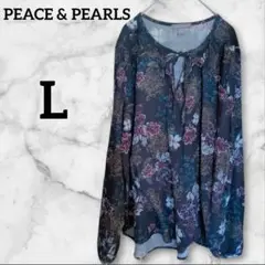 送料込❤PEACE & PEARLS フラワープリント 長袖ブラウス L 黒