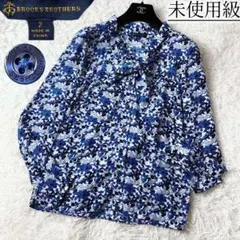 2未使用級！　ブルックスブラザーズ　花柄　リボンタイ　とろみ　ブラウス　青　M