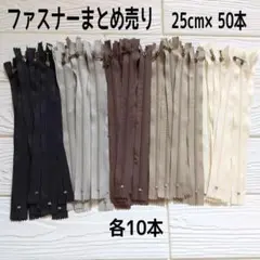 ファスナー まとめ売り 25cm 50本 玉付 5色×10本 ハンドメイド