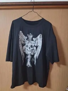 サブカル パンク y2k スカルと翼のグラフィックTシャツ ブラック