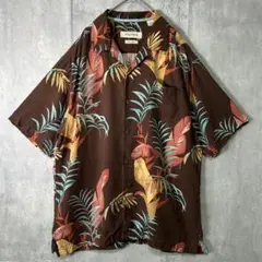 Tommy Bahama 高級 シルク アロハシャツ 総柄 開襟 茶色 L