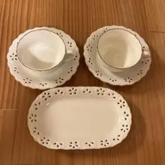 アダムとイブ花模様透かしお皿セット