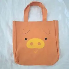 ブタ　トートバッグ　キッズ　バッグ　鞄　オレンジ