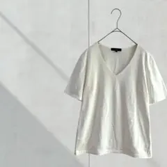 3428【ICB】Tシャツ　カットソー　半袖　白　Vネック 春夏　Ｍ　シンプル