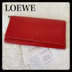 【極美品】LOEWE ロエベ アナグラム 二つ折り長財布 レッド レザー