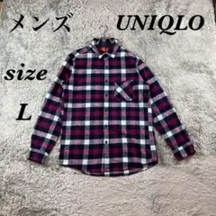 UNIQLO ユニクロ (L)長袖シャツ フランネルチェック メンズ カジュアル