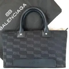 【極美品】バレンシアガ ハンドバッグ BBロゴ キャンバスレザー ブラック