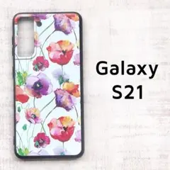 Galaxy S21 5G カバー 白 赤 花柄