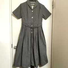 美品　タグ付き新品未使用　ブラック　チェック柄　半袖　ロングワンピース　夏