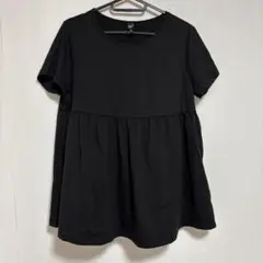 （見着用）　フレア袖 半袖チュニックTシャツ　黒色