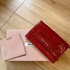 Miumiu 財布 クロコ柄 赤 ミュウミュウ 3つ折り