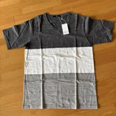 SHIPS VネックTシャツ グレー/ホワイト ボーダー