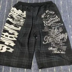 ハーフパンツ 黒×白のチェック柄 160cm