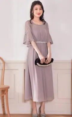DRESS PLUS レース袖ミモレ丈ワンピース ラベンダー XXL